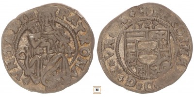 I. Ferdinánd denár 1527 C-liliom, címer felett évszám RR!