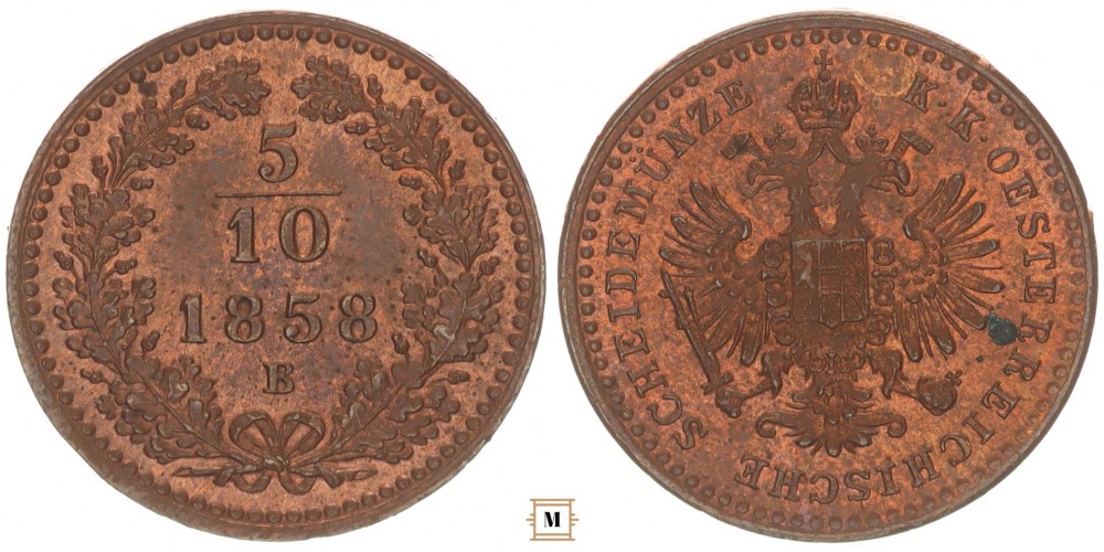 Ferenc József 5/10 kreuzer 1858 B