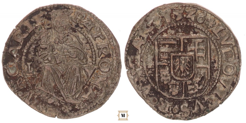 II. Lajos denár 1526 L-V ÉH 673
