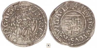 II. Lajos denár 1520 K-A ÉH 673