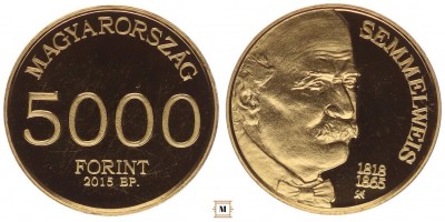5000 forint Semmelweis Ignác halálának 150. évford. 2015 BP