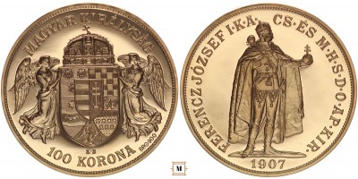 Ferenc József 100 korona 1907 utánveret