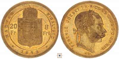 Ferenc József 20 frank 8 forint 1873 KB