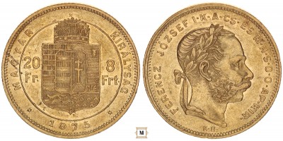 Ferenc József 20 frank 8 forint 1875 KB