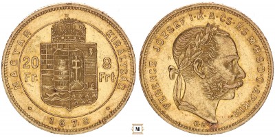 Ferenc József 20 frank 8 forint 1878 KB