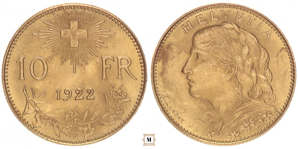 Svájc 10 francs 1922 B