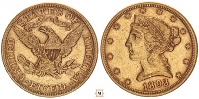USA 5 dollár 1893
