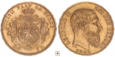 Belgium 20 frank 1882