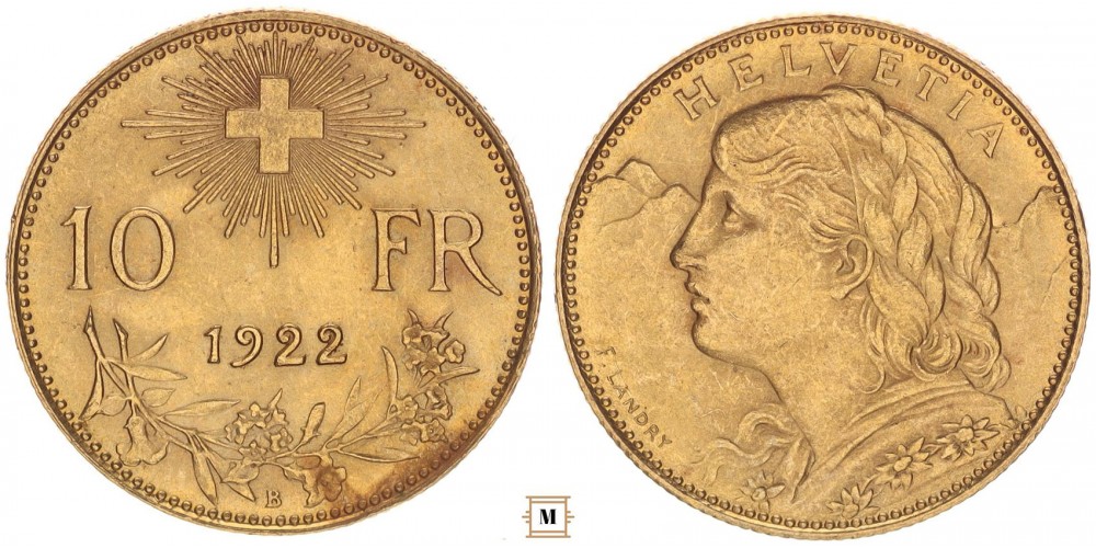 Svájc 10 frank 1922 B