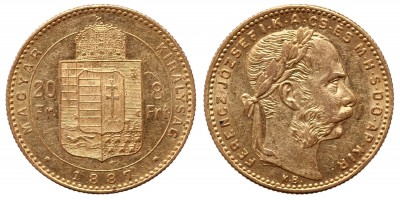 Ferenc József 20 frank 8 forint 1887 KB