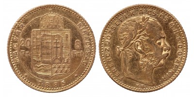 Ferenc József 20 frank 8 forint 1885 KB