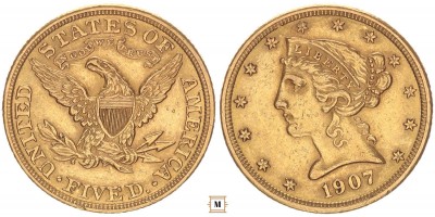 USA 5 dollár 1907