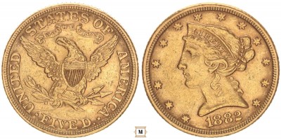 USA 5 dollár 1882