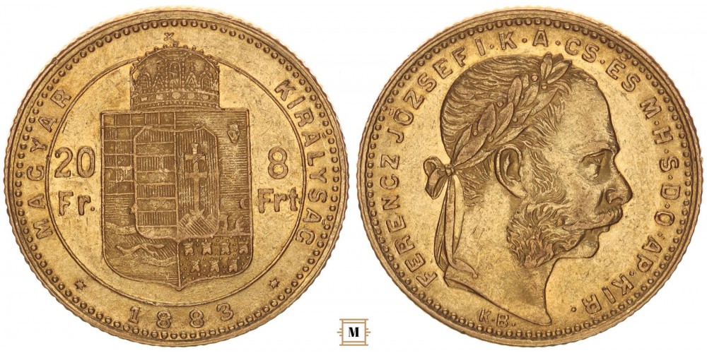 Ferenc József 20 frank 8 forint 1883 KB