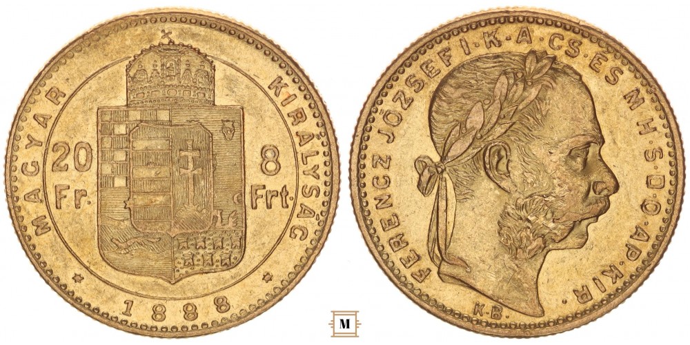 Ferenc József 20 frank 8 forint 1888 KB