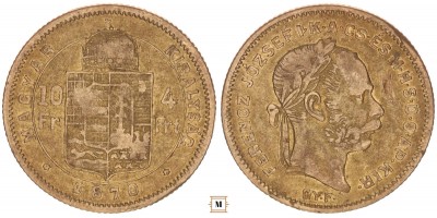Ferenc József 10 frank 4 forint 1870 Gy.F.