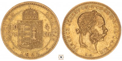 Ferenc József 10 frank 4 forint 1885 KB