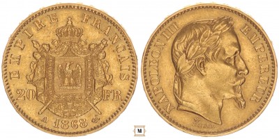 Franciaország 20 frank 1868 A