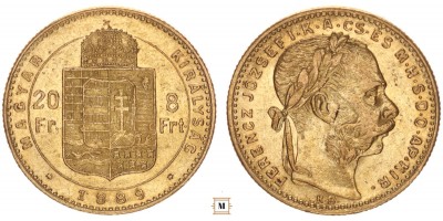 Ferenc József 20 frank 8 forint 1889 KB