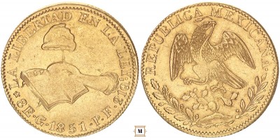 Mexikó 8 escudos 1851 Go