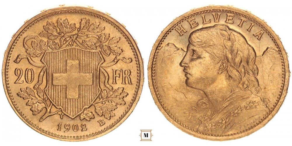 Svájc 20 frank 1902 B