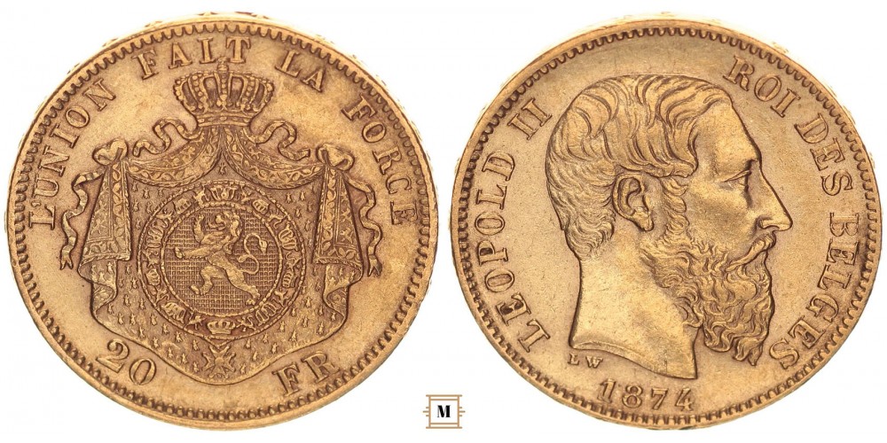 Belgium 20 frank 1874