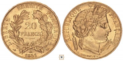 Franciaország 20 frank 1851 A