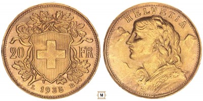 Svájc 20 frank 1935 B
