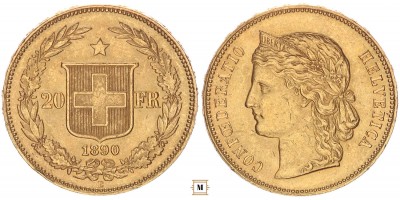Svájc 20 frank 1890 B 