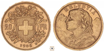 Svájc 20 frank 1906 B