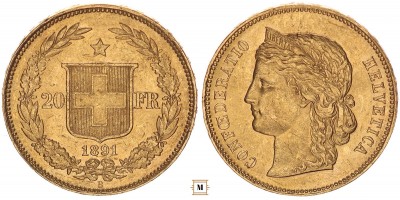 Svájc 20 frank 1891 B
