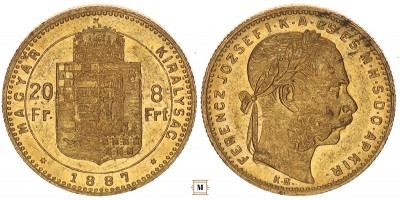 Ferenc József 20 frank 8 forint 1887 KB