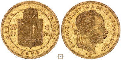Ferenc József 20 frank 8 forint 1875 KB