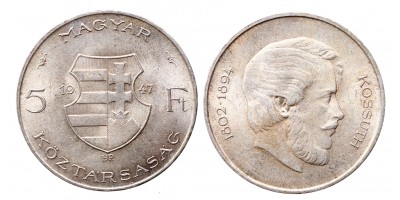 Magyar Köztársaság 5 forint Kossuth 1947 BP