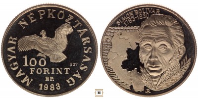 100 forint Simon Bolivar 1983 PP