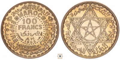 Marokkó 100 frank 1953 Próbaveret R!