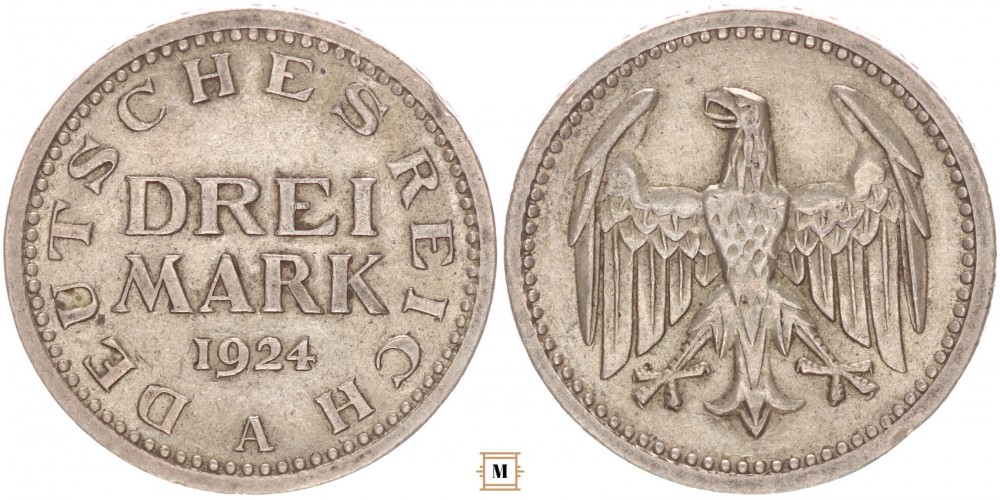 Weimari Köztársaság 3 márka 1924 A