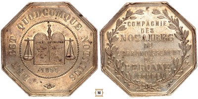 Péronne Kerületi Közjegyzői Egyesület ezüstérem 1858