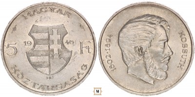Magyar Köztársaság 5 forint Kossuth 1946 BP