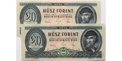 20 forint 1965 2db sorszámkövető