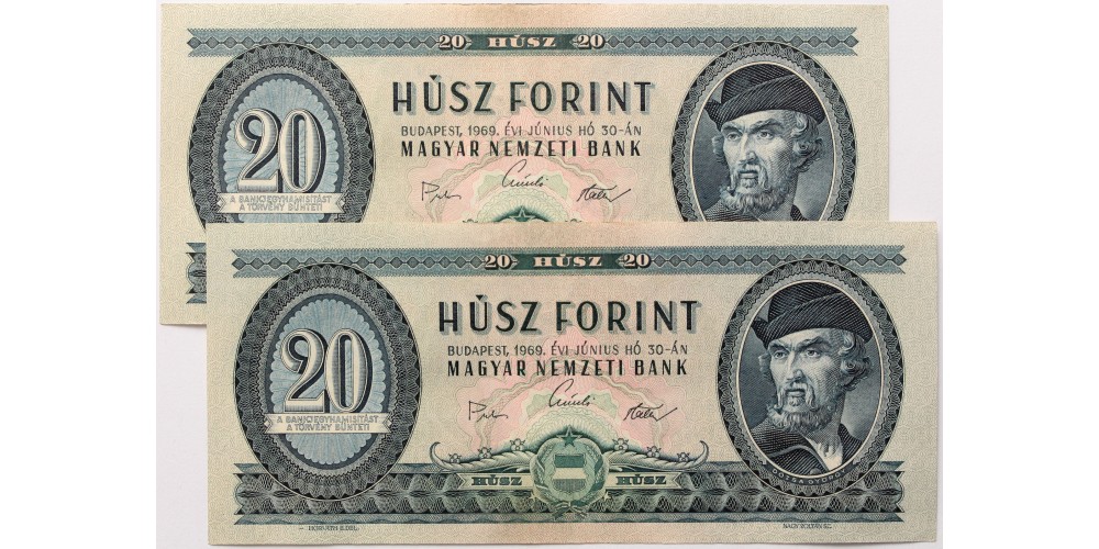 20 forint 1969 2db sorszámkövető