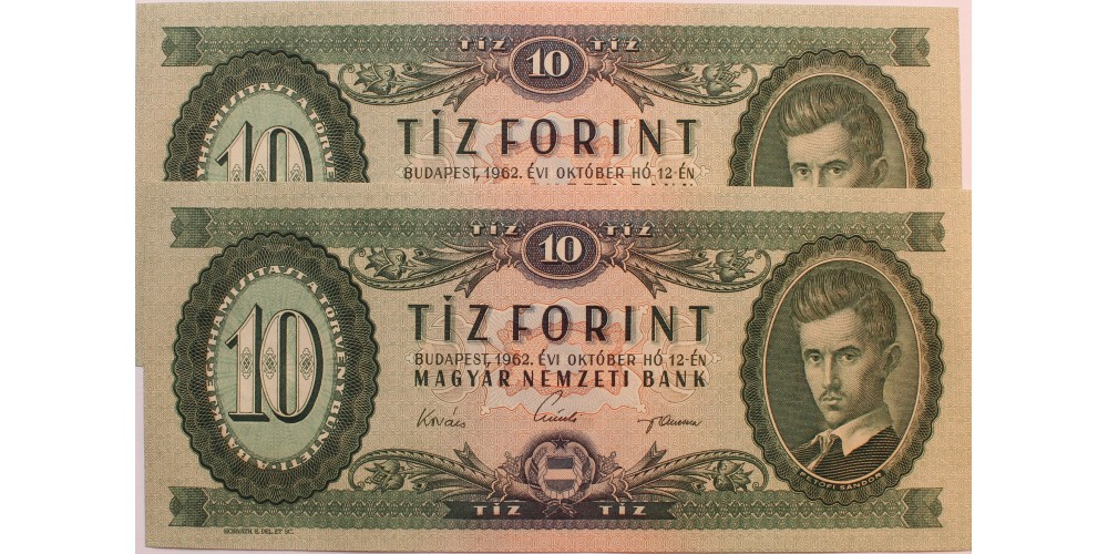 10 forint 1962 2db sorszámkövető