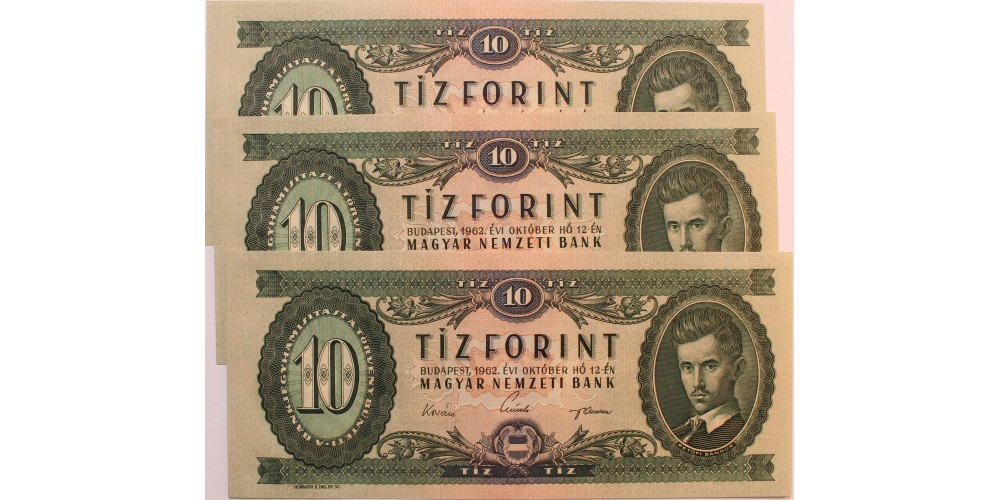 10 forint 1962 3db sorszámkövető