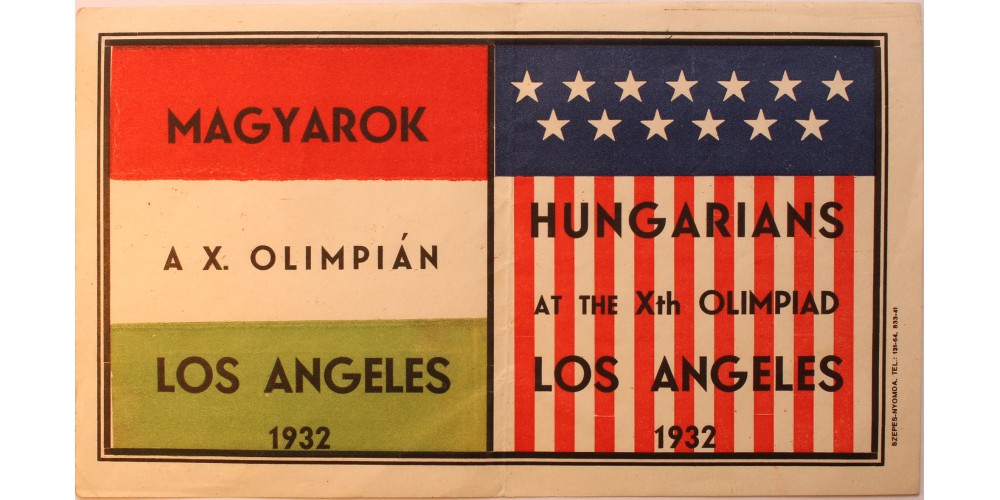 1932 Nyári Olimpia Los Angeles bőrönd címke magyar sportoló részére