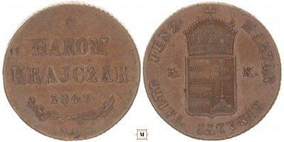 Szabadságharc 3 krajczár 1849 NB