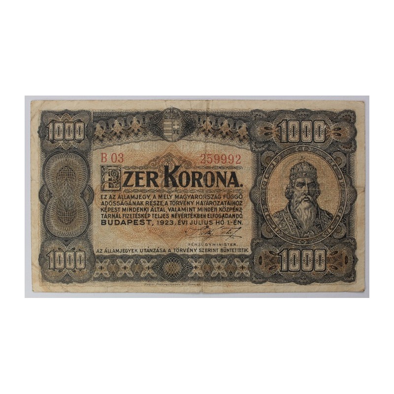 1000 Korona 1923 Magyar Pénzjegynyomda Rt.