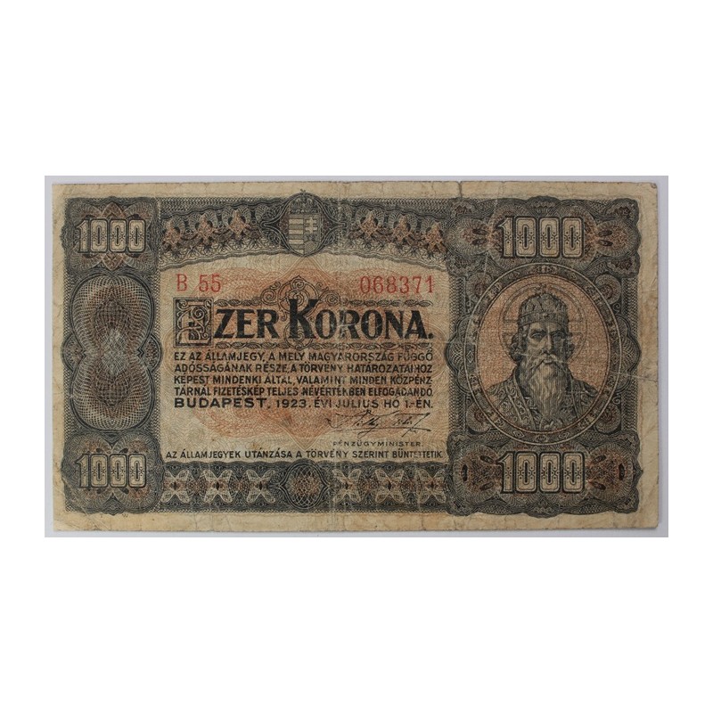 1000 Korona 1923 , Nyomdahely megjelölése nélkül