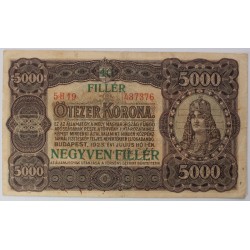 5000 Korona 1923 , 40 Fillér felülbélyegzés