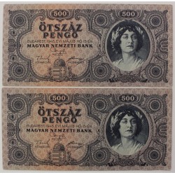 500 Pengő 1945 sorszámkövető 2 db.