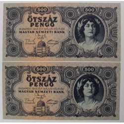 500 Pengő 1945 sorszámkövető 2 db.